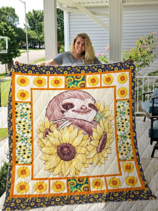 Buy Sloth Sunflowers Quilt Blanket & Quilt Bedding Set Great Customized Blanket Gifts For Birthday Christmas Thanksgiving