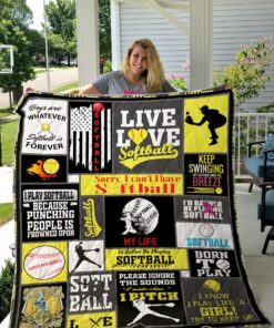 Buy Softball My Catcher Likes The Breeze Quilt Blanket & Quilt Bedding Set Great Customized Gifts For Birthday Christmas Thanksgiving Perfect Gifts For Softball Lover