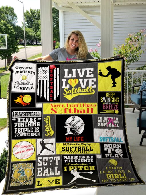 Buy Softball My Catcher Likes The Breeze Quilt Blanket & Quilt Bedding Set Great Customized Gifts For Birthday Christmas Thanksgiving Perfect Gifts For Softball Lover