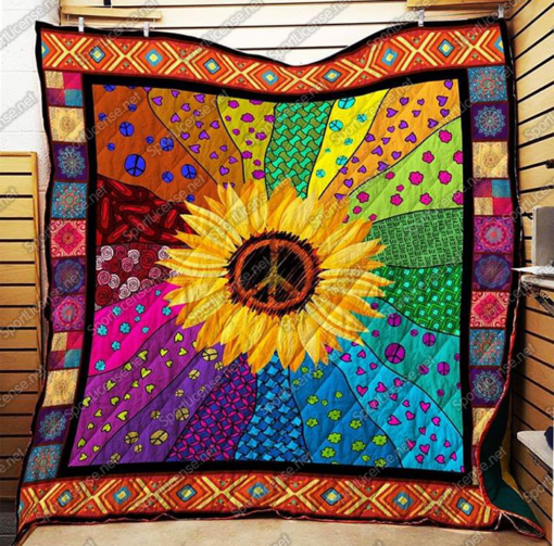 Buy Sunflower Hippie Colorful Quilt Blanket & Quilt Bedding Set Great Customized Gifts For Birthday Christmas Thanksgiving Perfect Gifts For Sunflower Lover