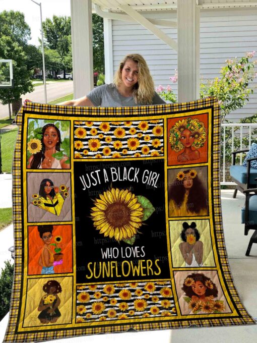 Buy Sunflowers Just A Black Girl Who Loves Sunflowers Quilt Blanket & Quilt Bedding Set Great Customized Gifts For Birthday Christmas Thanksgiving Perfect Gifts For Sunflower Lover