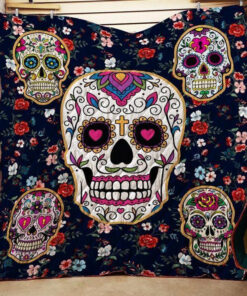 Buy Sugar Skull Flower Pattern Quilt Blanket & Quilt Bedding Set Great Customized Gifts For Birthday Christmas Thanksgiving Perfect Gifts For Skull Lover