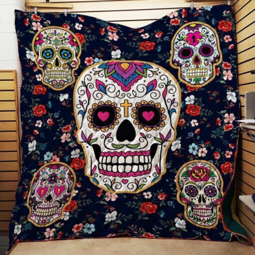 Buy Sugar Skull Flower Pattern Quilt Blanket & Quilt Bedding Set Great Customized Gifts For Birthday Christmas Thanksgiving Perfect Gifts For Skull Lover