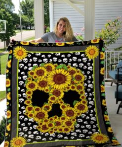 Buy Sunflower Skull Pattern Quilt Blanket & Quilt Bedding Set Great Customized Gifts For Birthday Christmas Thanksgiving Perfect Gifts For Sunflower Lover