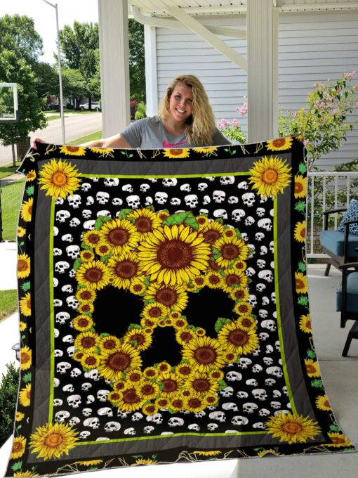 Buy Sunflower Skull Pattern Quilt Blanket & Quilt Bedding Set Great Customized Gifts For Birthday Christmas Thanksgiving Perfect Gifts For Sunflower Lover