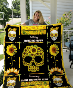 Buy Sunflower Skull Tattooy Make Me Happy Quilt Blanket & Quilt Bedding Set Great Customized Gifts For Birthday Christmas Thanksgiving Perfect Gifts For Sunflower Lover