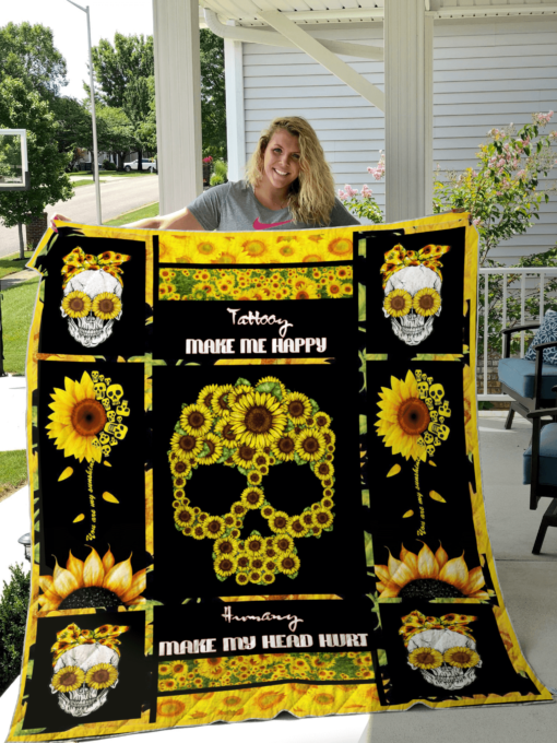 Buy Sunflower Skull Tattooy Make Me Happy Quilt Blanket & Quilt Bedding Set Great Customized Gifts For Birthday Christmas Thanksgiving Perfect Gifts For Sunflower Lover