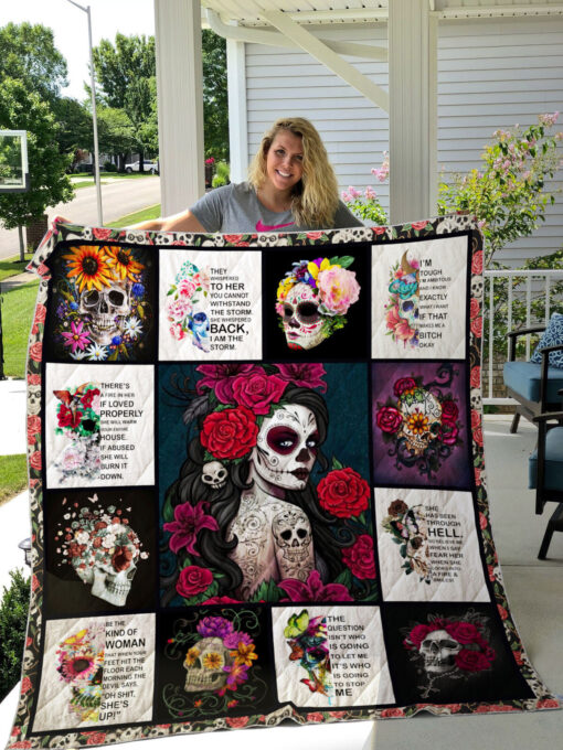 Buy Strong Women- Flowers And Skulls_ Quilt Blanket & Quilt Bedding Set