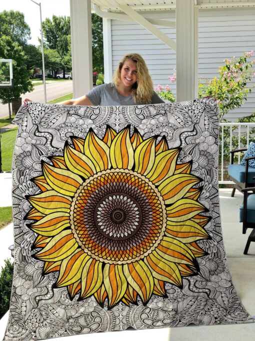 Buy Sunflower With Mandala Pattern Quilt Blanket & Quilt Bedding Set Great Customized Gifts For Birthday Christmas Thanksgiving Perfect Gifts For Sunflower Lover