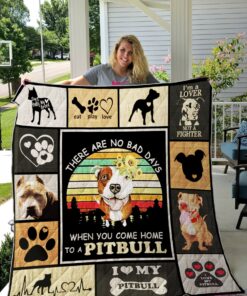 Buy There Are No Bad Days When You Come Home To A Pitbull Quilt Blanket & Quilt Bedding Set Great Customized Blanket Gifts For Birthday Christmas Thanksgiving