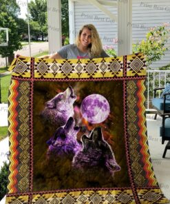 Buy Three Wolves Under The Moon Quilt Blanket & Quilt Bedding Set Great Customized Blanket Gifts For Birthday Christmas Thanksgiving