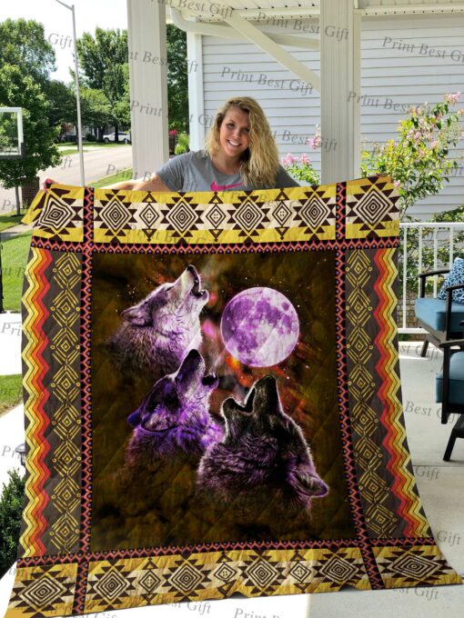 Buy Three Wolves Under The Moon Quilt Blanket & Quilt Bedding Set Great Customized Blanket Gifts For Birthday Christmas Thanksgiving