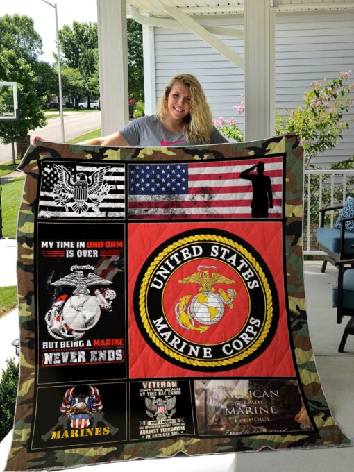 Buy Us Marine Corps My Time In Uniform Is Over But Being A Marine Never Ends Quilt Blanket & Quilt Bedding Set Great Customized Blanket Gifts For Birthday Christmas Thanksgiving