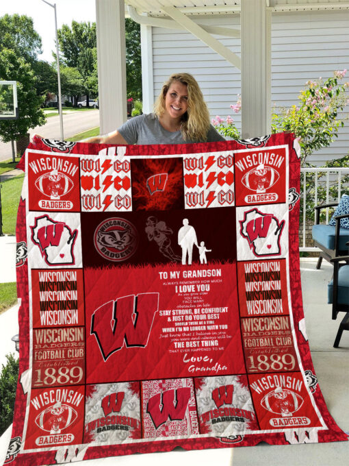 Buy Wisconsin Badgers  To My Grandson  Love Grandpa Quilt Blanket & Quilt Bedding Set