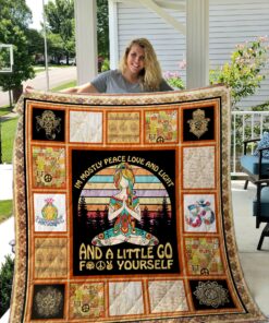 Buy Yoga Hippie I'M Mostly Peace Quilt Blanket & Quilt Bedding Set Great Customized Gifts For Birthday Christmas Thanksgiving Perfect Gifts For Hippie