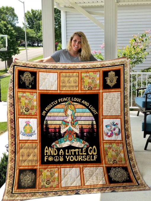 Buy Yoga Hippie I'M Mostly Peace Quilt Blanket & Quilt Bedding Set Great Customized Gifts For Birthday Christmas Thanksgiving Perfect Gifts For Hippie