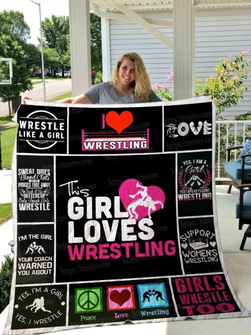 Buy Wrestling This Girl Loves Wrestling Quilt Blanket & Quilt Bedding Set Great Customized Gifts For Birthday Christmas Thanksgiving Perfect Gifts For Wrestling Lover