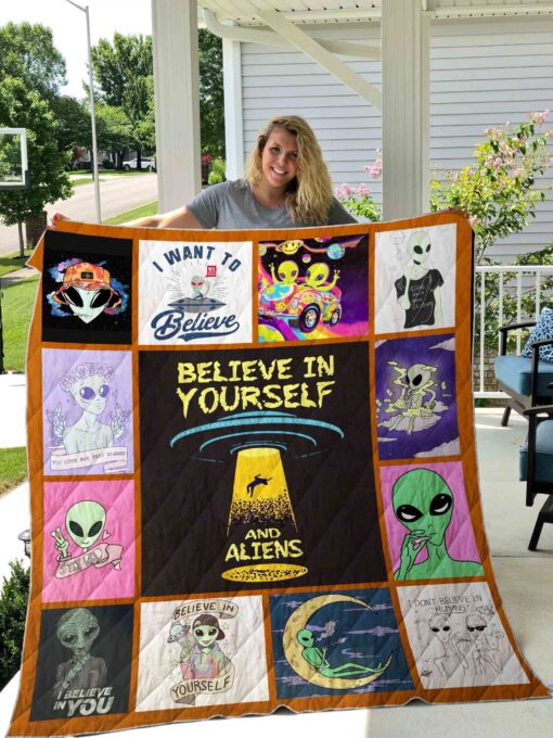 Buy Alien Believe In Youself And Aliens Quilt Blanket & Quilt Bedding Set Great Customized Gifts For Birthday Christmas Thanksgiving Perfect Gifts For Alien Lover