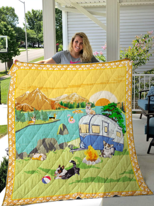 Buy Camping Welsh Corgi By The River Quilt Blanket & Quilt Bedding Set Great Customized Blanket Gifts For Birthday Christmas Thanksgiving