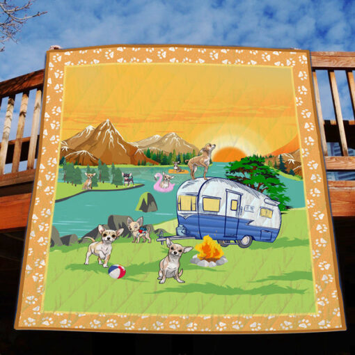 Buy Camping Chihuahua By The River Quilt Blanket & Quilt Bedding Set Great Customized Blanket Gifts For Birthday Christmas Thanksgiving