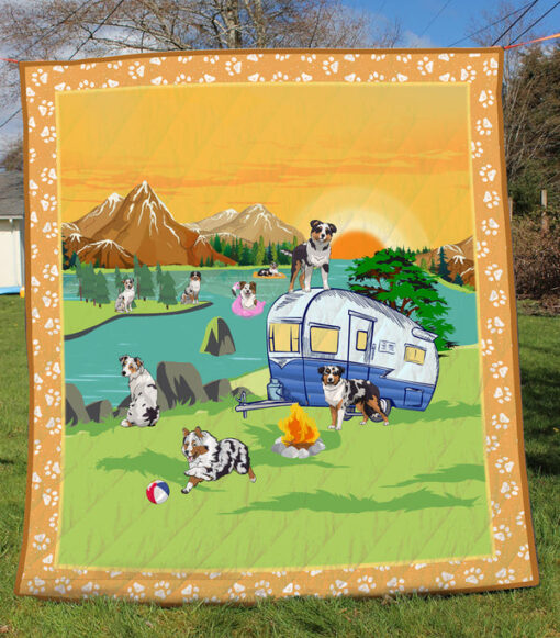 Buy Camping Australian Shepherd By The River Quilt Blanket & Quilt Bedding Set Great Customized Blanket Gifts For Birthday Christmas Thanksgiving