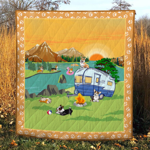 Buy Camping Corgi By The River Quilt Blanket & Quilt Bedding Set Great Customized Blanket Gifts For Birthday Christmas Thanksgiving