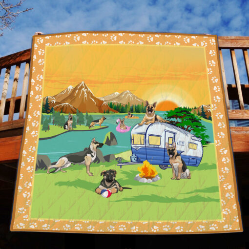 Buy Camping German Shepherd By The River Quilt Blanket & Quilt Bedding Set Great Customized Blanket Gifts For Birthday Christmas Thanksgiving