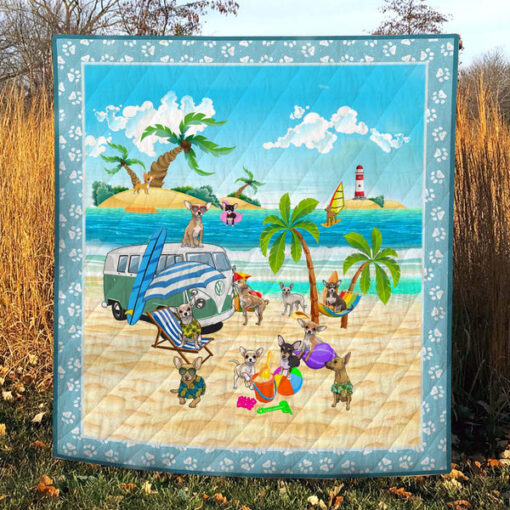 Buy Chihuahua Camping On The Beach Quilt Blanket & Quilt Bedding Set Great Customized Blanket Gifts For Birthday Christmas Thanksgiving