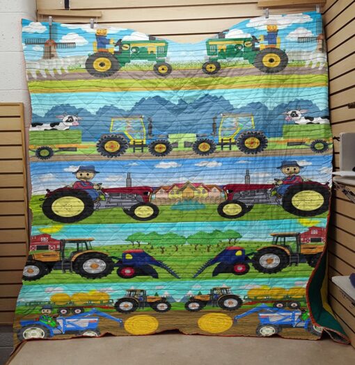 Buy Cartoon Tractor On The Farm Quilt Blanket & Quilt Bedding Set Great Customized Blanket Gifts For Birthday Christmas Thanksgiving