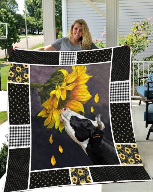 Buy Cows And Sunflowers Pattern Quilt Blanket & Quilt Bedding Set Great Customized Gifts For Birthday Christmas Thanksgiving Perfect Gifts For Sunflower Lover