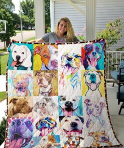 Buy Colorful Funny Pitbull Quilt Blanket & Quilt Bedding Set Great Customized Blanket Gifts For Birthday Christmas Thanksgiving