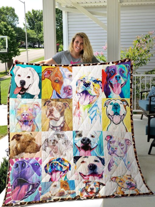 Buy Colorful Funny Pitbull Quilt Blanket & Quilt Bedding Set Great Customized Blanket Gifts For Birthday Christmas Thanksgiving