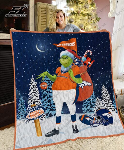 Buy Denver Broncos Grinch Santa Quilt Blanket & Quilt Bedding Set