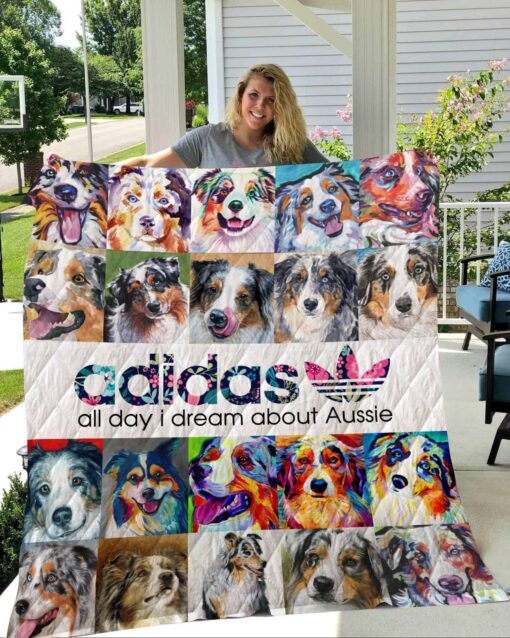 Buy Colorful Adidas Australian Shepherd All Day I Dream About Aussie Quilt Blanket & Quilt Bedding Set Great Customized Blanket Gifts For Birthday Christmas Thanksgiving