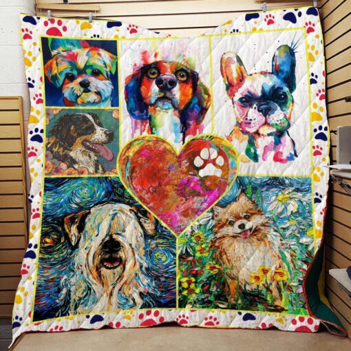 Buy Cute Face Dog Oil Painting Quilt Blanket & Quilt Bedding Set Great Customized Blanket Gifts For Birthday Christmas Thanksgiving