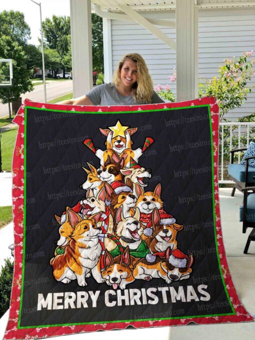 Buy Corgi Christmas Tree Quilt Blanket & Quilt Bedding Set Great Customized Blanket Gifts For Birthday Christmas Thanksgiving