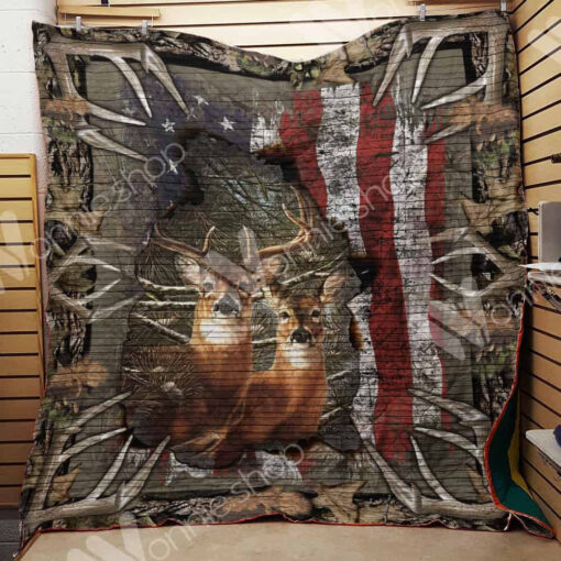 Buy Deer Hunting American Flag Quilt Blanket & Quilt Bedding Set Great Customized Gifts For Birthday Christmas Thanksgiving Perfect Gifts For Hunting Lover