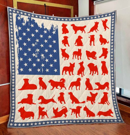 Buy Dog Posing With American Flag Quilt Blanket & Quilt Bedding Set Great Customized Blanket Gifts For Birthday Christmas Thanksgiving