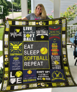 Buy Eat Sleep Softball Repeat Quilt Blanket & Quilt Bedding Set Great Customized Blanket Gifts For Birthday Christmas Thanksgiving