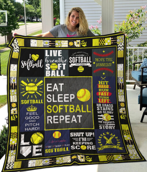 Buy Eat Sleep Softball Repeat Quilt Blanket & Quilt Bedding Set Great Customized Blanket Gifts For Birthday Christmas Thanksgiving