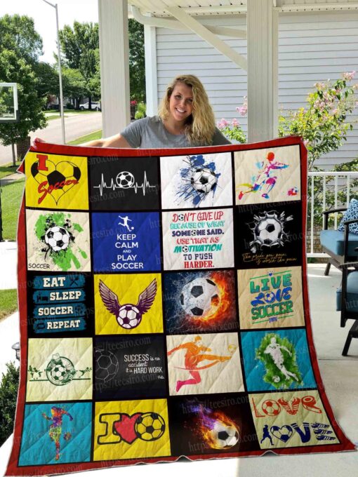 Buy Eat Sleep Soccer Repeat Quilt Blanket & Quilt Bedding Set Great Customized Blanket Gifts For Birthday Christmas Thanksgiving