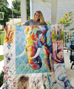 Buy Elephant Family In Watercolor Quilt Blanket & Quilt Bedding Set Great Customized Gifts For Birthday Christmas Thanksgiving Perfect Gifts For Elephant Lover