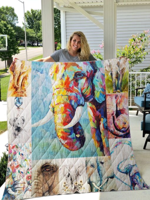 Buy Elephant Family In Watercolor Quilt Blanket & Quilt Bedding Set Great Customized Gifts For Birthday Christmas Thanksgiving Perfect Gifts For Elephant Lover