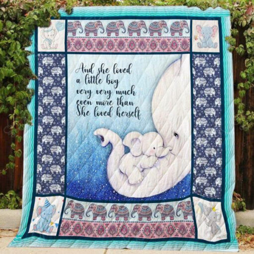 Buy Elephant Mom And Baby And She Loved A Little Boy Quilt Blanket & Quilt Bedding Set Great Customized Gifts For Birthday Christmas Thanksgiving Perfect Gifts For Elephant Lover