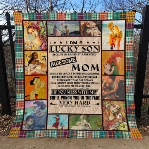 Buy Family I Am A Lucky Son Quilt Blanket & Quilt Bedding Set Great Customized Blanket Gifts For Birthday Christmas Thanksgiving