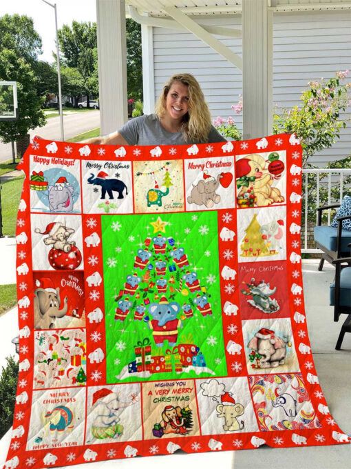 Buy Elephant Christmas Wishing You A Very Merry Christmas Quilt Blanket & Quilt Bedding Set Great Customized Gifts For Birthday Christmas Thanksgiving Perfect Gifts For Elephant Lover