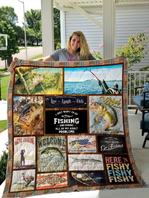 Buy Fishing Drop A Line Stay Awhile Quilt Blanket & Quilt Bedding Set Great Customized Gifts For Birthday Christmas Thanksgiving Perfect Gifts For Fishing Lover