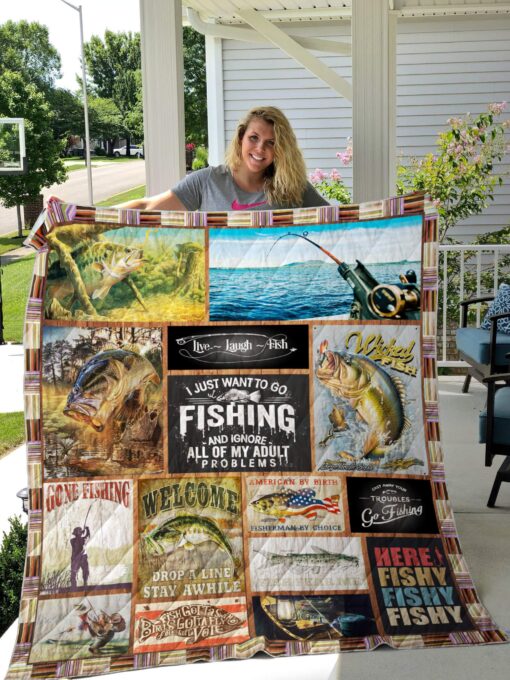 Buy Fishing Live Laugh Fish Quilt Blanket & Quilt Bedding Set Great Customized Gifts For Birthday Christmas Thanksgiving Perfect Gifts For Fishing Lover