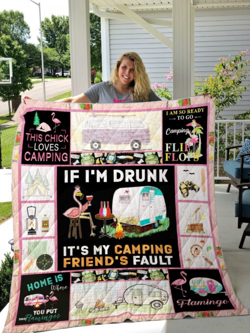 Buy Flamingo If I'M Drunk It'S My Camping Friend'S Fault Quilt Blanket & Quilt Bedding Set Great Customized Blanket Gifts For Birthday Christmas Thanksgiving