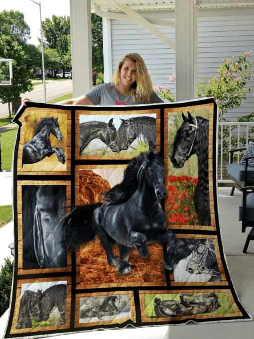 Buy Friesian Horse On Racing Quilt Blanket & Quilt Bedding Set Great Customized Blanket Gifts For Birthday Christmas Thanksgiving